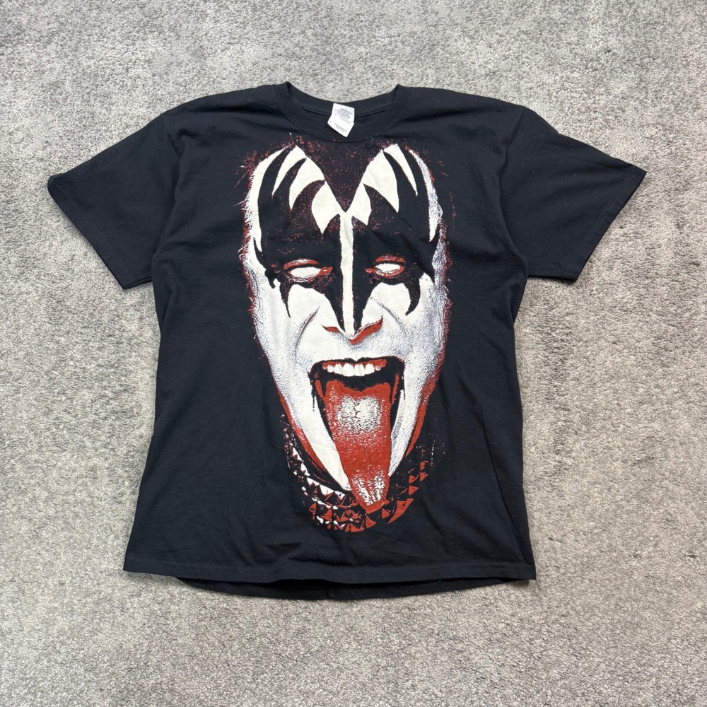 KISS Band T-Shirt Black Size Large 2009 Gene Simmons Paul Stanley Rock Graphic